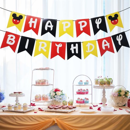 Mickey Birthday Party Banner, Mickey Style Bunting, Mickey Themed Birthday Party Supplies