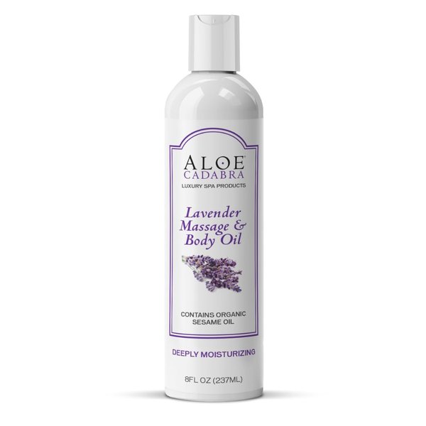 Aloe Cadabra Body Massage Oil for Men, Women, Couples, Relaxing Therapeutic Massage, Aromatherapy, Moisturizing Bath & Body Oil with Lavender Essential Oil (8 Fl Oz)