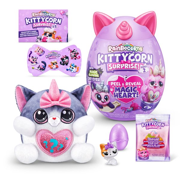 Rainbocorns Kittycorn Surprise Series 2 (American Shorthair) by ZURU, Collectible Plush Stuffed Animal, Surprise Egg, Sticker Pack, Slime, Ages 3+ for Girls, Children