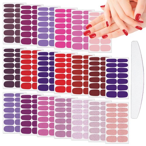 XEAOHESY 280 Pieces 20 Sheets Stylish Solid Color Nail Wrap Nail Polish Strips for Women with Nail File Self-Adhesive Red Pink Warm Color Nail Polish Stickers Full Nail Wraps for Nail Art