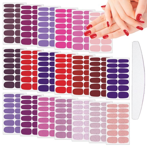 XEAOHESY 280 Pieces 20 Sheets Stylish Solid Color Nail Wrap Nail Polish Strips for Women with Nail File Self-Adhesive Red Pink Warm Color Nail Polish Stickers Full Nail Wraps for Nail Art