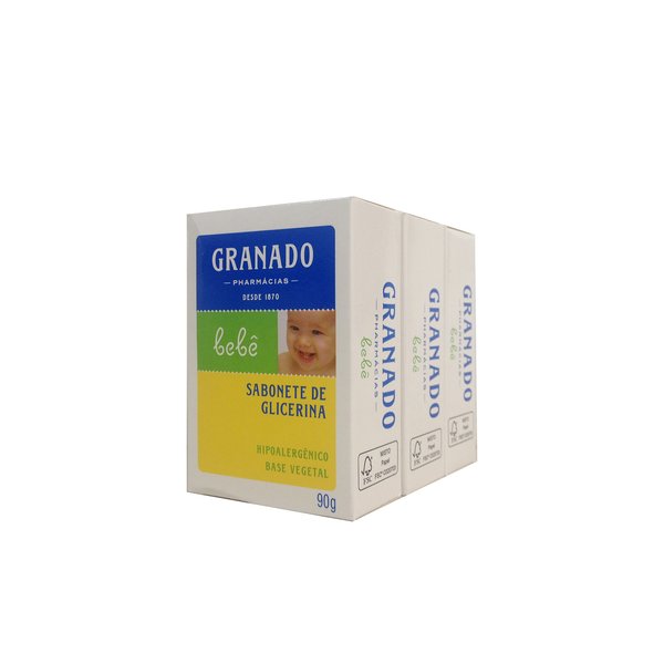 Granado Linha Bebe Sabonete em Barra de Glicerina Tradicional (3 x 90 Gr) Baby Collection - Classic Glycerin Bar Soap Net (3 x 3.2 Oz)