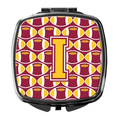 Caroline's Treasures CJ1081-ISCM Letter I Football Maroon and Gold Compact Mirror Decorative Travel Makeup Mirror for Women Girls Gifts Pocket Makeup Mirror Folding Handheld
