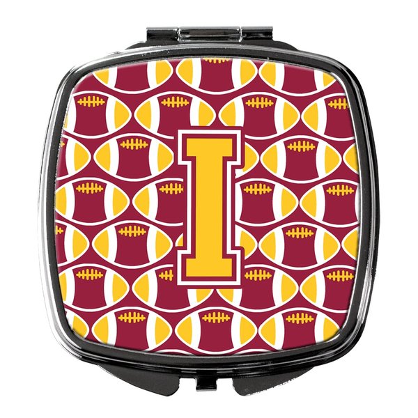 Caroline's Treasures CJ1081-ISCM Letter I Football Maroon and Gold Compact Mirror Decorative Travel Makeup Mirror for Women Girls Gifts Pocket Makeup Mirror Folding Handheld