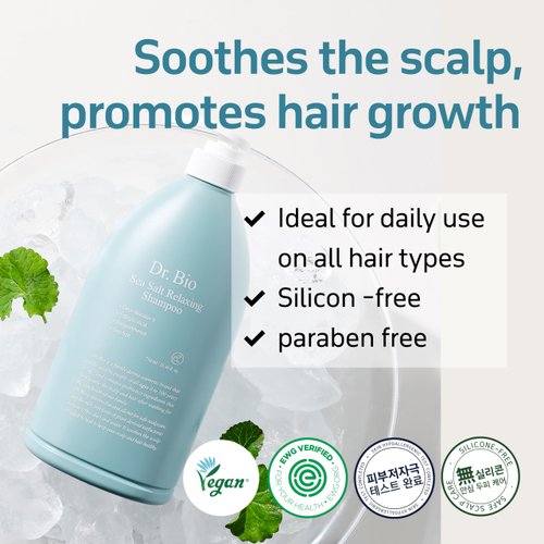 Dr. Bio Sea Salt Relaxing Shampoo (25.36oz/750ml) | Cooling & Soothing with Probiotics | Hydrating, Moisturizing, Thickening | For Sensitive, Itchy Scalp | Vegan, Anti-Hair Loss | Korean Hair Care