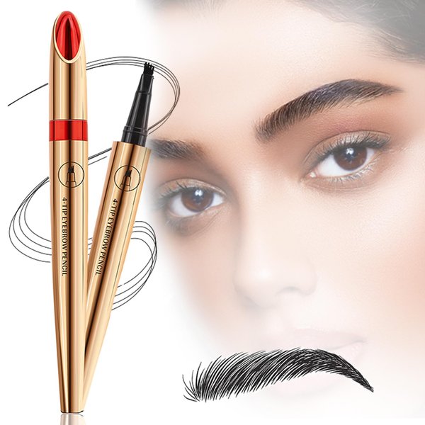 Eyebrow Pencil with 4 Micro-Fork Tip Precision Application Waterproof Smudge-Proof 24H Long-Lasting & Easy Glam Look Eyebrow Pen - 4# Black