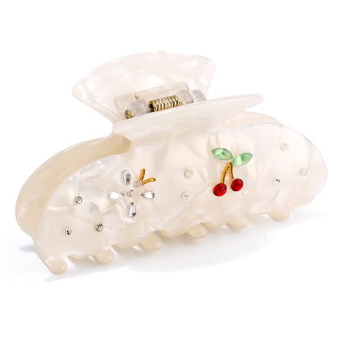 Vovii Cherry Hair Claw Clip for Women, Cute Fun White Hair Claw Clip with Rhinestone for Women Coquette Accessories, Mini Trendy Cherry Hair Accessories Aesthetic Claw Clips for Women Girls