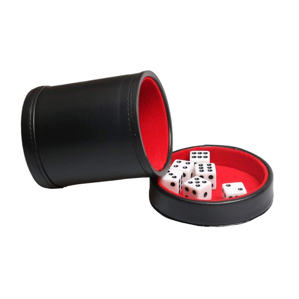 Leatherette Dice Cup with Lid, Includs 16mm Regular Dices, Red Felt Lining Dice Shaker Quiet for Playing Yahtzee/Farkle/Liars Dice/Board Game