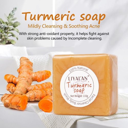 LIYALAN Turmeric Soap Bar for Face & Body-Tumeric Soap,Smooth Skin,Cleansing Natural Handmade Soap Sensitive Skin Formula, Vegan Soap