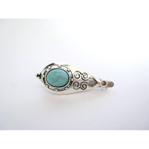 Generic Small turquoise blue stone and metal tribal alligator hair clip fine thin hair