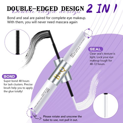 B&Q Lash Bond and Seal Waterproof 10ML Bond and Seal Lash Glue Long Lasting Lash Cluster Glue Black Lash Bond DIY Lash Extension Bond and Seal for Beginner Eyelash Bond and Seal (YJShuangT-Black)
