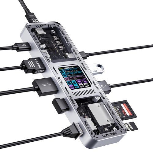 DOCKCASE Explorer Edition USB C Hub (10-in-1) with 4K@60Hz HDMI & DP, Gigabit Ethernet,1 USB-C and 3 USB-A Ports,100W Power Delivery, UHS-II TF/SD Card Slot for MacBook Air/Pro,XPS,and More