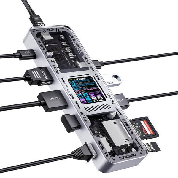 DOCKCASE Explorer Edition USB C Hub (10-in-1) with 4K@60Hz HDMI & DP, Gigabit Ethernet,1 USB-C and 3 USB-A Ports,100W Power Delivery, UHS-II TF/SD Card Slot for MacBook Air/Pro,XPS,and More