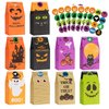 Halloween Treats Bags Party Favors 80 Pcs Kids Halloween Candy Bags for Trick or Treating + 84 Pcs Halloween Stickers, Mini Paper Gift Bags for Treats Snacks, Halloween Goodie Bags Party Supplies