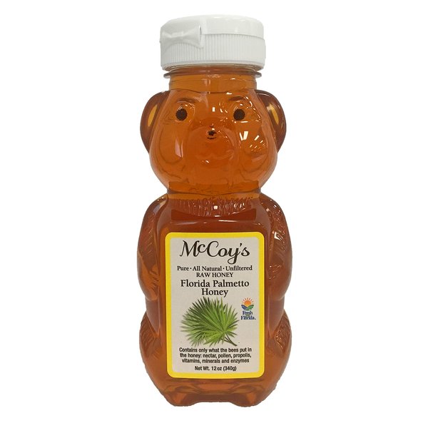 Raw Honey - Pure All Natural Unfiltered & Unpasteurized - McCoy's Honey Florida Palmetto Honey 12oz