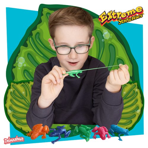 Extreme Stretchies - Frog from Deluxebase. Pack of 5 Small Reptile Animal Stretchy Toys. Perfect for Kids, Great Party Favors and Pinata Stuffers