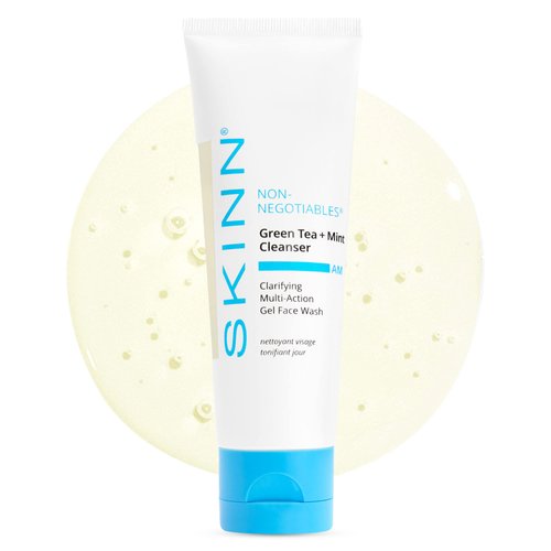 SKINN Daily Morning Face Wash, Green Tea + Mint Cleanser, 4oz - Gentle Exfoliating Facial Cleanser for All Skin Types - Formulated with Antioxidant & Botanical Oils & Salicylic Acid