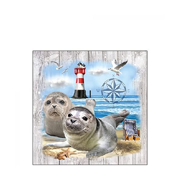 20-ct 6.5 Seal Couple Beach Paper Napkins Party Printed Blue Paper Napkins Seahorse Cocktail Napkins Beach Napkins Paper Coastal Cocktail Napkins Nautical Napkins Beach Themed Party Napkins Starfish