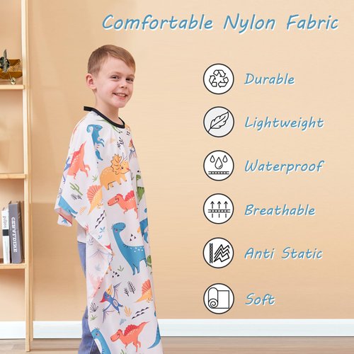 Iusmnur Kids Barber Cape, 51"x36" Professional Salon Hair Cutting Cape with Adjustable Neck Strap, Unisex Kids Haircut Cape for Hairdresser and Stylist (Dinosaur Land)