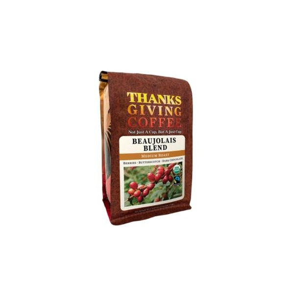 Thanksgiving Coffee "Beaujolais Blend - Medium Roast- FTO" Medium Roasted Fair Trade Organic Shade Grown Whole Bean Coffee - 12 Ounce Bag