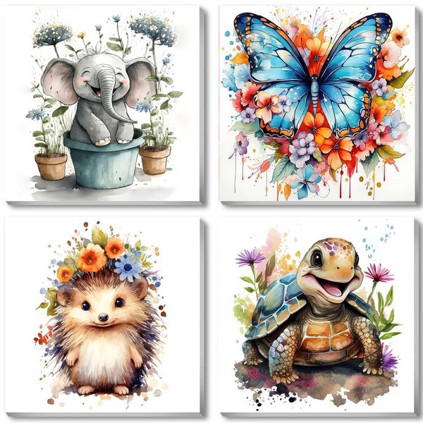 bleihum 4 Pack Animal Paint by Number for Kids with Wooden Frame-Animals Paint by Numbers for Kids Ages 4-8-12,Kids Paint by Numbers for Home Wall Decor(8X8inch)