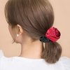 Yonchic 3-Piece Rose Satin Silk Scrunchies, Flower Elastics Hair Tie for Women Jewelry Rubber Band Ponytail Holders for Girls, Hair Accessories (Red, Black)