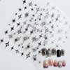 6 Sheets Star Nail Stickers for Nail Art 3D Self-Adhesive Gold Silver Black Stars Nail Art Stickers Crystal Diamond Star Nail Charms Stickers Chrome Nail Decals for Women Acrylic Manicure Decorations