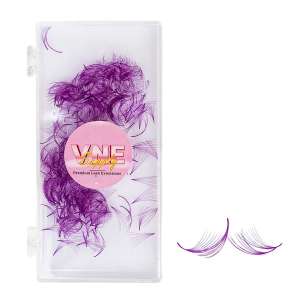 VNE 500 Fans Colorful Lash Extensions | Premade Volume Lash Extensions | Premade Mega Volume Fans | Colored Lash Extension | Russian Volume Eyelash Extensions |6D, purple, D Curl, 14 mm