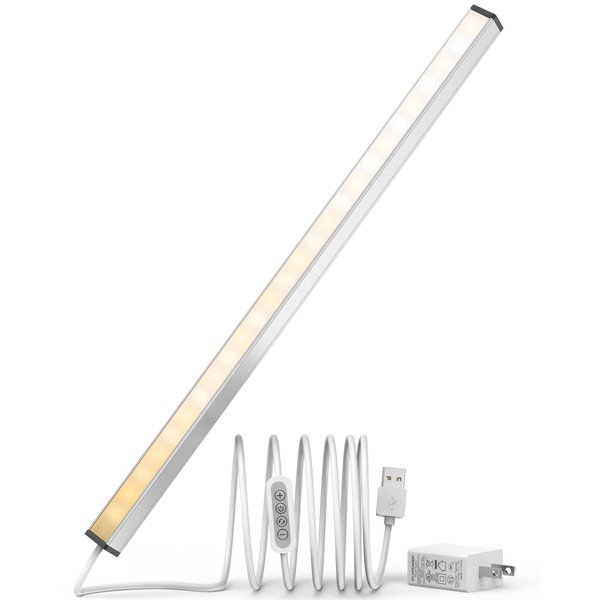 ASOKO LED Under Cabinet Lighting,3 Color Changing(2700K, 4000K,6000K), 14.5in USB Plug-in Under Desk Light, Dimmable LED Grow Light,USB Light Bar for Home Kitchen,Cabinet,Pantry