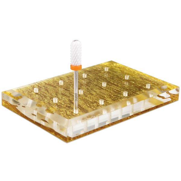 PANA Nail Drill Bit Holder Stand Display Organizer- Dust Proof Storage Container Box Case Tools for Home Use or Nail Salon - (12 Holes, Rectangle (Gold))