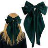 Pufandor Hair Bow Silky Satin Hair Ribbons for Women, Green Bows for Girls Hair Bowknot Barrettes Long Tails with Clips Big Hair Bows Hair Accessories (Dark Green 1pc)