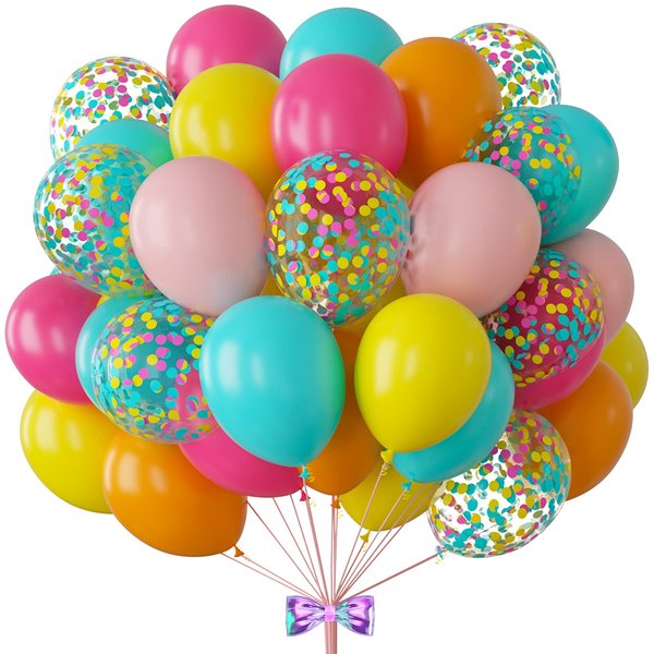 BBeipulas 88Pcs Tropical Balloon Arch Kit 12inch Hot Pink Orange Yellow Green Teal Latex Confetti Balloons for Luau Tropical Hawaii Flamingo Coachella Party Theme