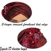 Gold Color Turban Cap for Women Diamonds Flower African Female Head Wraps Bonnet Nigeria Autogele Headtie (US, Alpha (Alpha), One Size, M, Wine red)