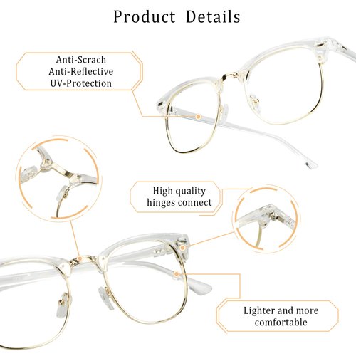 LifeArt 2 Pairs Blue Light Blocking Glasses, Anti Eyestrain, Computer Glasses, Gaming Glasses, TV Glasses for Women Men, Anti Glare (Black Gold + Clear Gold, No Magnification)