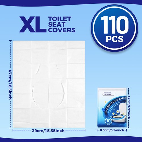 YGDZ Toilet Seat Covers Disposable (110 pack), XL Flushable Toilet Seat Covers Travel Paper Toilet Seat Cover for Kids Potty Training, Adults, Biodegradable Travel Essential Accessories for Airplane