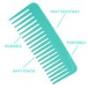 NuAngela Wide Tooth Hair Comb No Static, Detangling Styling Comb For Thick Long Curly Hair, No Handle Round Teeth, Reduce Hair Loss&Breakages, Shower Shampoo Detangler Comb For Women Men (Cyan)