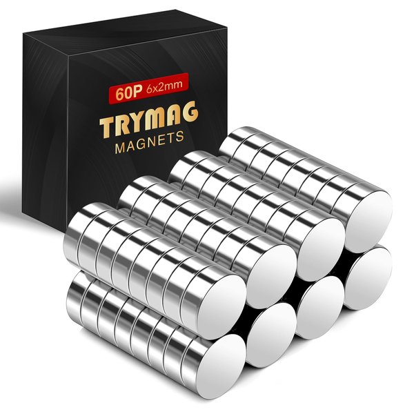TRYMAG Small Neodymium Disc Magnets, 60 Pcs Mini Rare Earth Magnets for Whiteboard, Tiny Round Neodymium Disc Magnets for Crafts, DIY, Science, Office Magnets