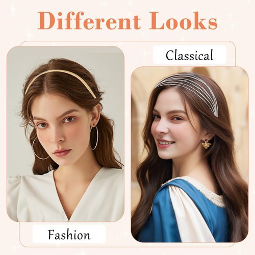 Gwabee Multi Layers Headbands for Women, Thin Metal Headband, 2 PCS Non Slip Row Wire Head Band, Elegant Hair Band for Girls Hair Hoop, Elastic Hairband Hair Accessories for Women, Gold and Silver