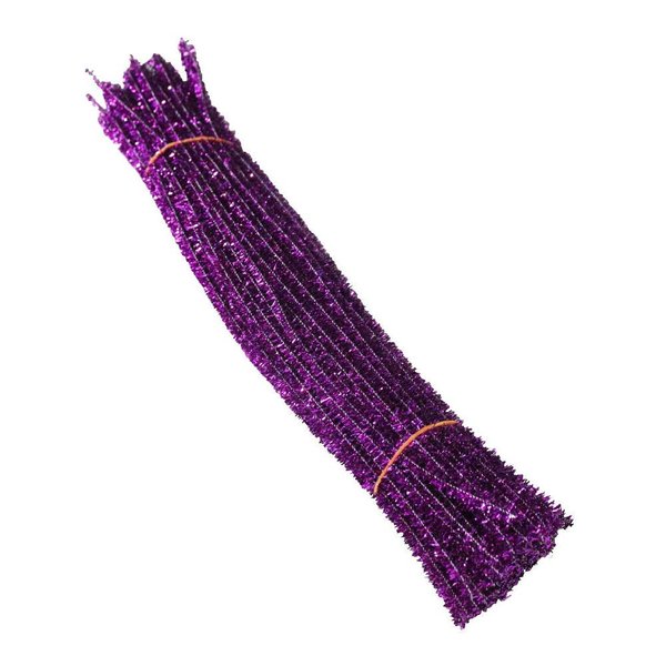 AKOAK 100 Count 6mm x 300mm Shiny Chenille Stems Metallic Pipe Cleaners Tinsel Stems Wired Sticks for DIY Arts and Crafts (Purple)