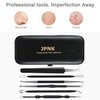 JPNK Blackhead Remover Tool Comedones Extractor Acne Removal Kit for Blemish, Whitehead Popping, 6 Pcs Zit Removing for Nose Face Tools with a Leather Bag (Black)