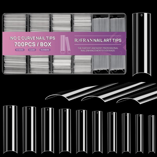 700pcs Square Nail Tips No C Curve Clear Straight Nail Extension Acrylic Nails Tip XXL For Nail Salons Nail Art Design With Box