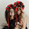 Atoden Flower Crown Day of the Dead Rose Headbands Skull Floral Crown Mexican Headpiece with Ribbon for Women Girls Black Red