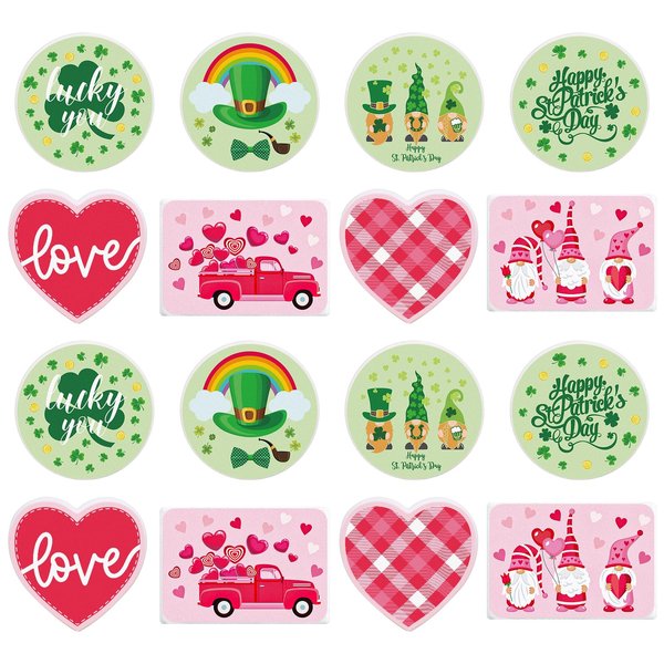 Whaline 16Pcs St. Patrick's Day Focal Silicone Beads Heart Shamrock Gnome for St. Patrick's Day Valentine's Day DIY Crafts Jewelry Necklaces Keychain Pen Making