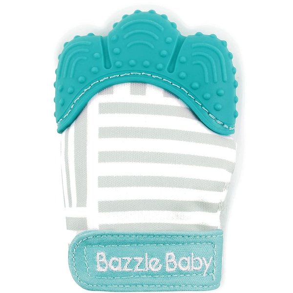 Bazzle Baby Teething Mitt - Silicone Teething Mittens, Teething Toys, Baby Teething Toys, Baby Teething Mitten, Teething Glove, Hand Teethers for Babies - Adjustable Strap (Geo Lines)