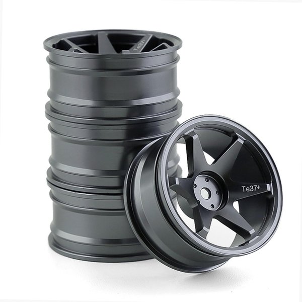 Chanmoo 1/10 RC On Road Wheels Rims 12mm Hex Alloy Aluminum Drift Hubs for 1:10 Rally Racing Car Tires Tamiya TT01 TT02 XV01 TA06 A959 PTG2 HPI KYOSHO HSP PTG2 Touring Street Tyres 4PCS (Titanium)