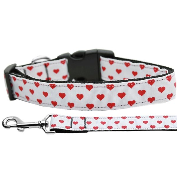 Pet Dog & Cat Nylon Collar or Leash, White and Red Dotty Hearts MD Collar