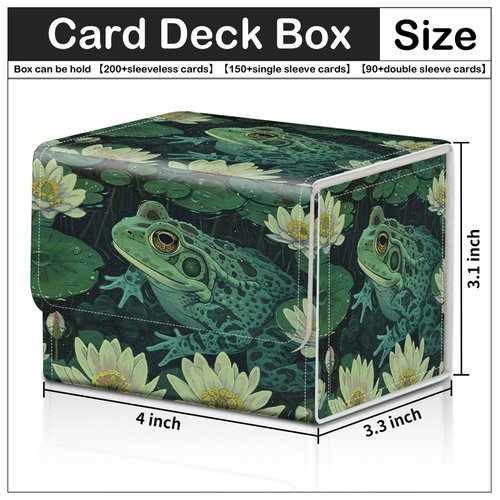 CAPAUNVDA Card Deck Box for MTG Trading Cards with Magnetic Closure,Premium Card Storage Box Case Cover for TCG CCG Magic Cards,Green Frog Lotus