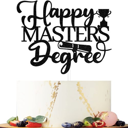 Black Glitter Happy Master's Degree Cake Topper, Congrats Masters Cake Decor, Congrats Grad 2023 Graduation Party Decorations Supplies
