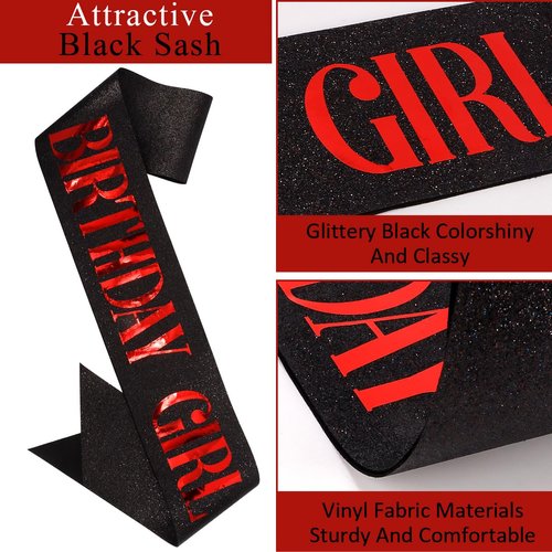 TOBATOBA Birthday Sash Birthday Crowns for Women Girls, Birthday Girl Sash and Tiara Set, Red Black Birthday Crown and Sash for Women, Princess Birthday Decorations Birthday Gifts for Girls