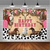 Western Cowboy Birthday Backdrop Western Cowboy Rodeo Background Cow Print Cowboy Wild West Birthday Boys Baby Shower Party Supplies Happy Birthday Party Banner Cake Table Banner (7X5FT)